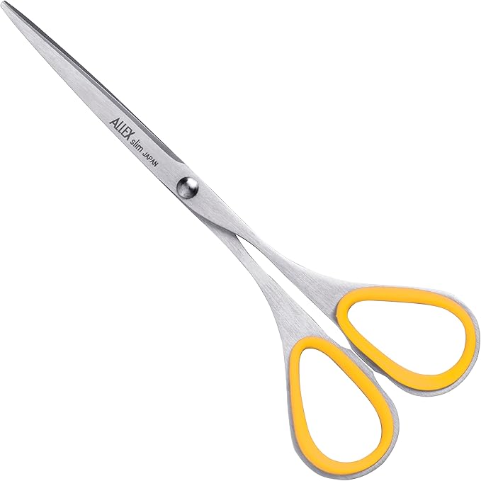 ALLEX Little Skinny Scissors for Office 4.7", All Purpose Slim & Thin Low Profile Scissors, Made in JAPAN, All Metal Sharp Japanese Stainless Steel Blade with Non-Slip Soft Ring, Yellow