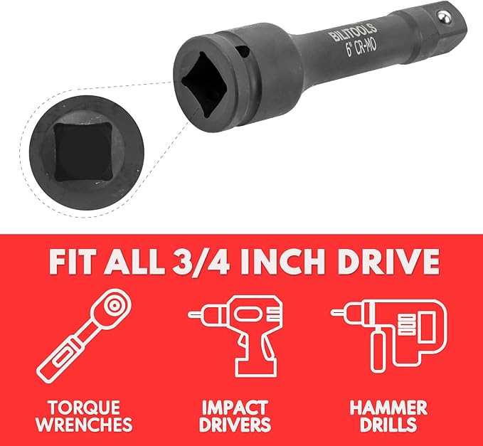 BILITOOLS 3/4" Drive Impact Extension Set 4", 6", 10" CR-MO Steel Socket Ratchet Wrench Extension Bar Set