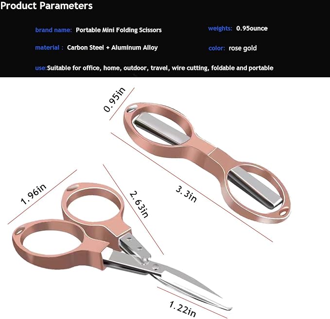 Mini Folding Scissors, Safe Portable Safe Portable Travel Mini Scissors, Stainless Steel Retractable Small Scissors for Home Office, 2 Piece Set (rose gold)