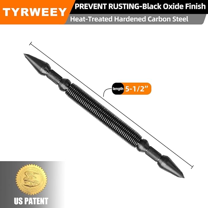1-Piece Nail Setter Dual Head Center Punch, Spring Loaded Center Hole Punch, Hand Tool for Metal or Wood, Nail Tool Features 1/8-in, 3/16-in