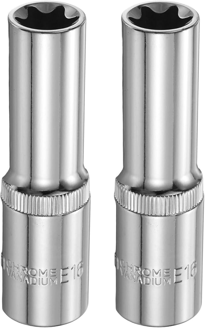 HARFINGTON 3pcs E-Torx Socket 1/2" Drive E16 Star Female Socket 3.1" Length External Torx Deep Sleeve Chrome Plating 6 Point Spline Sleeve for Auto Repairs Home Maintenance
