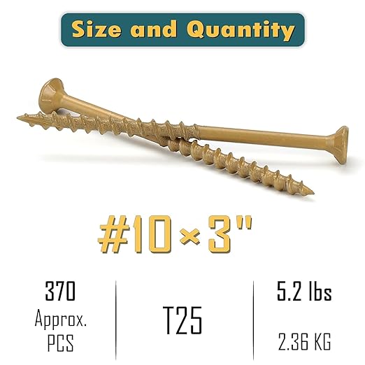 WELLOCKS Deck Screws, Wood Screws, Tan, Superior Rust Resistant, Epoxy Coated, Above 1000 Hour Salt Spray Coating T25 Torx Star Bit Included for Outdoor Wood Fence (5.2LBS Tan, #10횞3")