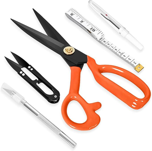 Professional Tailor Scissors Heavy Duty - Multi-Purpose Sewing Fabric Scissors for Leather Cutting Industrial Sharp Shears Home Office Arts, and Crafts (9 Inch) Orange
