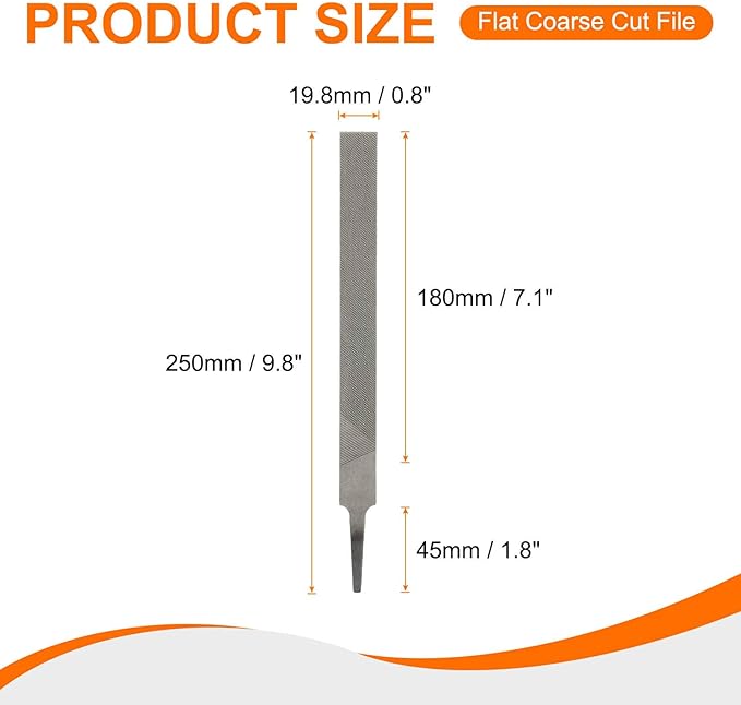 HARFINGTON Flat Coarse Cut File 8" Double Cut Teeth High Carbon Steel Hand Rasp File without Handle for Metal Wood Deburring Removing