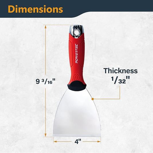 POWERTEC 6-Inch Stainless Steel Drywall Joint Knife - Flexible Blade, Soft Grip, for Patching, Taping, Scraping (72173)