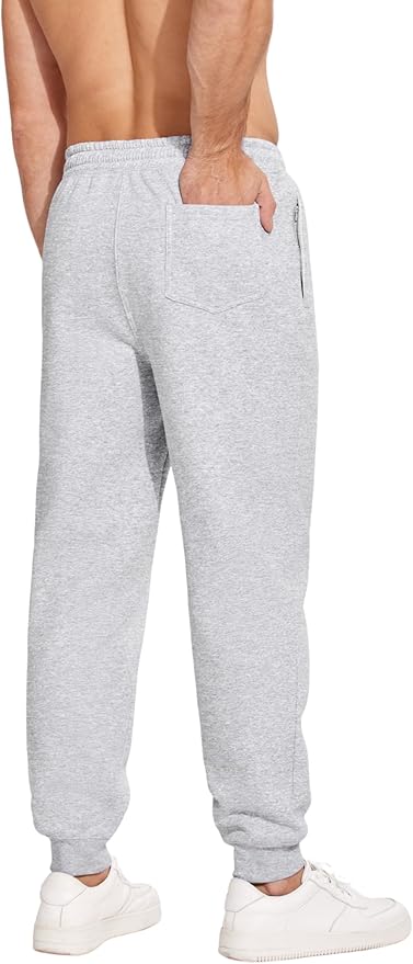 PINSPARK Men's Fleece Joggers with Zipper Pockets Tapered Sweatpants Cotton Sweat Pants for Mens Heavyweight Lounge Pants