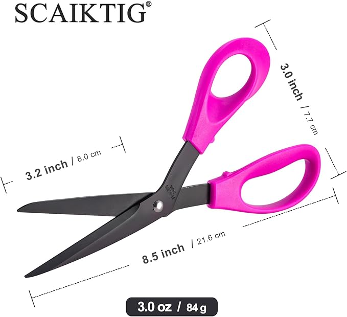 8.5??Bent Fabric Scissors All Purpose Sharp Heavy Duty, Bent Shears for Sewing Crafting Cutting Clothes, Felt, Leather, Paper Supplies, Pink Handle, Titanium Coating Blades, 2-Pack