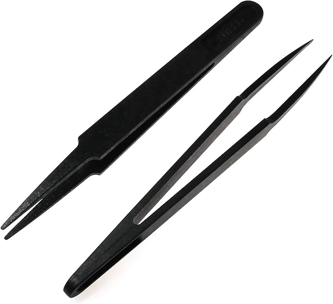 E-outstanding Anti-static Tweezer 5PCS 4.6Inch Black Plastic Pointed Tip Anti-static Tweezers Repairing Tools for Electronic Repairing