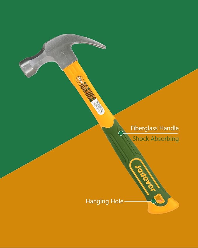 16oz Claw Hammer, Curved Rip Claw, Shock Absorbing Handle, Drop Forged & Heat Treated, Fit for Woodworking/Clamping/Drilling