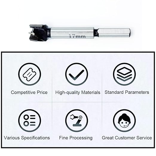 Forstner Drill Bits 17mm (11/16 inch) Tungsten Carbide Wood Hole Saw Auger Opener Woodworking Drilling Tool Wood Cutter