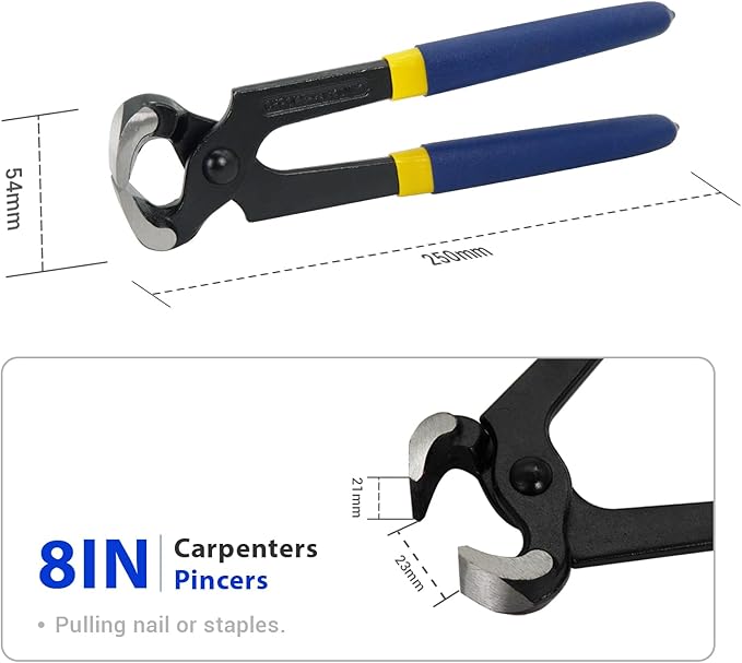 MANUFORE 2pcs Nail Puller Pincers Set, 8in Carpenters Pincers, 9in Tower Pincers Set Nail Remover Tool for Pulling Nails or Cutting Wires
