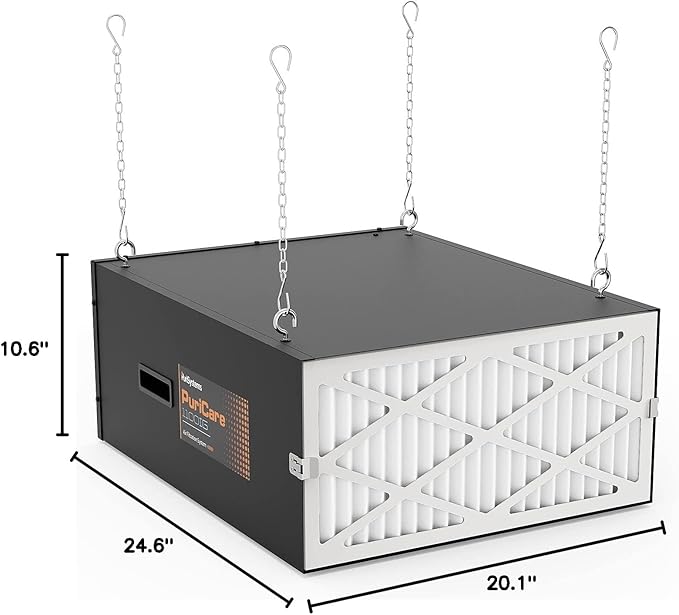 Purisystems Air Filtration System 3-Speed Remote, Built-in Ionizer, PuriCare 1100IG Hanging Air Filter w/RF Remote for Woodworking, Garage, Shop Dust Collector, up to 1100 sq. ft (1100 CFM)
