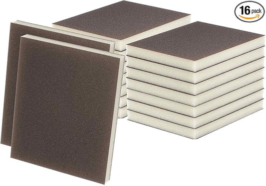 HARFINGTON 16pcs Superfine Sanding Sponge Blocks 800-1000 Grit Foam Sanding Block Pad for Polishing Kitchen Metal Wood Drywall, 120x100x12mm, Brown
