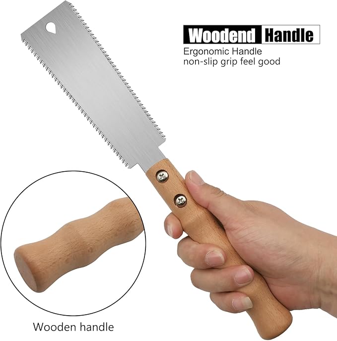 Japanese Hand Saw, 6 Inch Flush Cut Double-Sided Fine Teeth Wood Pull for Hardwood & Softwood Woodworking Trim (15/17TPI)
