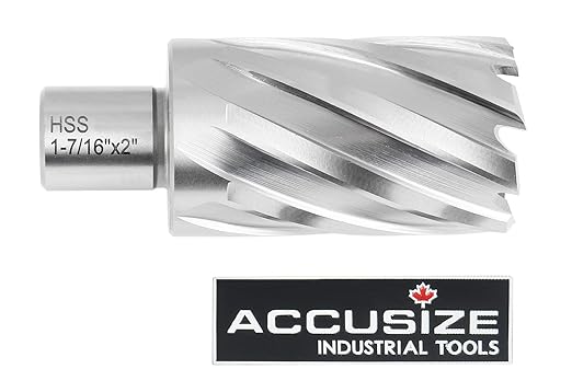 Accusize Industrial Tools 1-7/16'' by 2'' Cutting Depth H.S.S. Annular Cutter with 1 Pc Pilot Pin, 2081-2028Pin