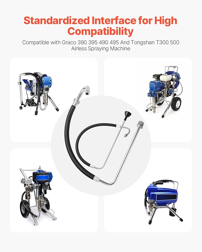 VEVOR Suction Hose Tube and Reflux Line Sets, Aluminum Alloy an Rubber Suction Hose and Reflux Line Set, Paint Sprayers Tool Part, Compatible with Multiple Airless Spraying/Line Painting Machine