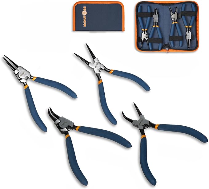 MANUFORE Snap Ring Pliers,7in Internal/External Circlip Pliers Set with Straight and Bent Jaw Tips for Removing and Retaining Ring