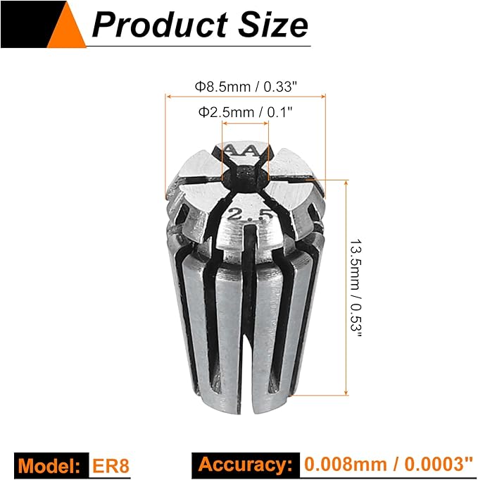 HARFINGTON Spring Collet Chuck ER8 2.5mm 65Mn Spring Steel Precision Router Collets for CNC Engraving Milling Lathe Tool