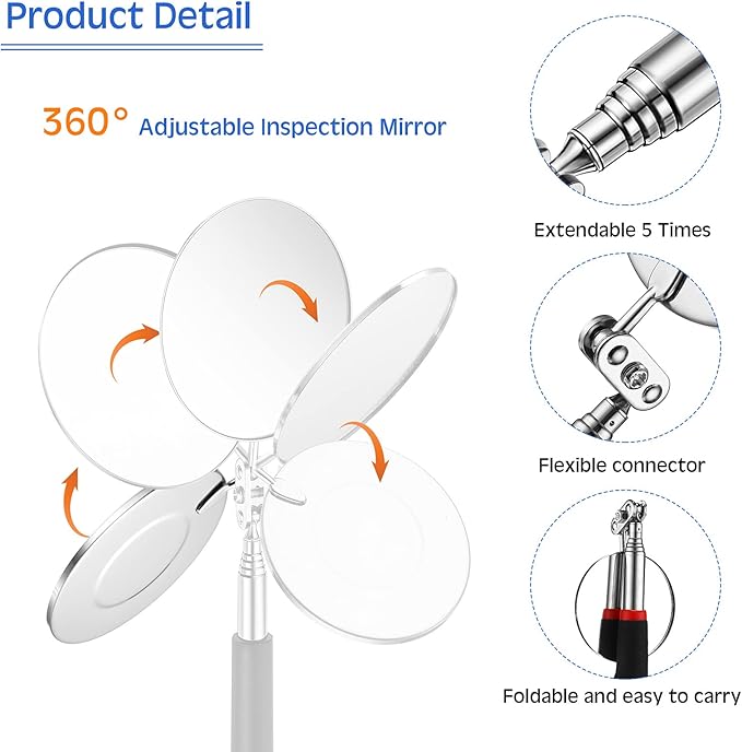 Patelai 4 Pieces Telescoping Magnet Pick up Tool Set Extendable Claw Grabber Tool Bendable Spring Telescoping Inspection Mirror 2 Lb/ 20 lb Magnetic Stick Gadget for Home Sink Drains Father's Day gift