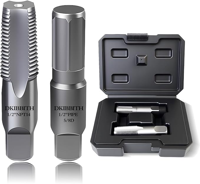 DKIBBITH 2-Piece Pipe Extractor and NPT Tap Set 1/2" - Heavy Duty Carbon Steel Tools for Removing Broken Threaded Pipes & Cutting Accurate NPT Threads - Plumbers Mechanics DIY with Storage Case.