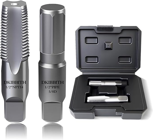 DKIBBITH 2-Piece Pipe Extractor and NPT Tap Set 1/2" - Heavy Duty Carbon Steel Tools for Removing Broken Threaded Pipes & Cutting Accurate NPT Threads - Plumbers Mechanics DIY with Storage Case.