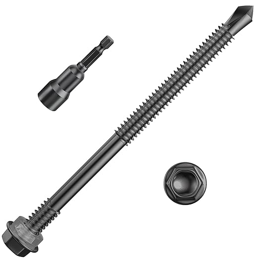 (80Pcs)#14×4" Black Hex Washer Head Self Drilling Screws, 410 Stainless Steel Metal SheetScrews，TEK Screws, Self Tapping Screws,Extensions Extra Long