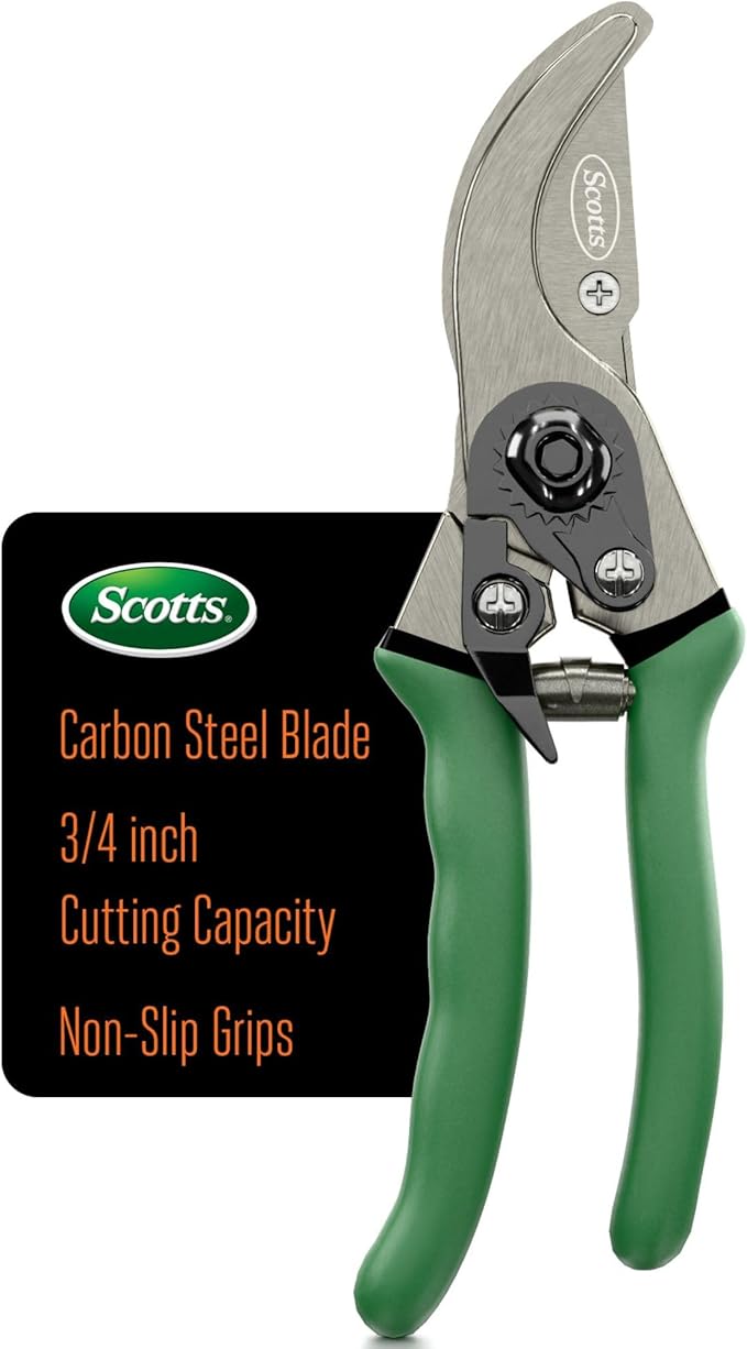 Scotts 8 in. Bypass Pruning Shears ??1/2 in. Cutting Capacity; Gardening Hand Pruner with Sharp Carbon Steel Blade and Non-Slip Grip ??Lightweight Garden Tool for Live Plants and Soft Stems