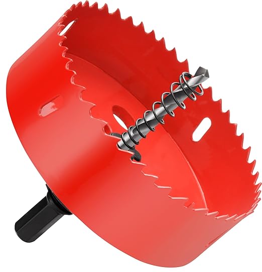 4-1/4"訝?08mm Hole Saws with Heavy Duty Arbor HSS Bi-Metal Hole Cutter Drill Bit for Wood Cornhole Boards Plastic Drywall Metal Fiberboard(Red)
