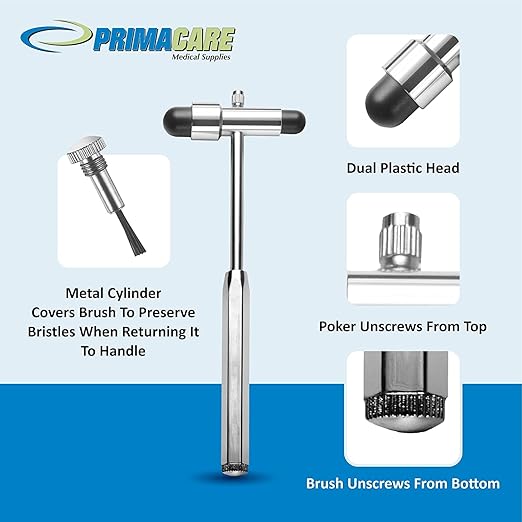 PrimaCare DH-3693-10 Pack of 10 Buck Neuro Reflex Hammer, Neurological Reflexes Testing Hammer with Dual-Plastic Head & Built-in Brush, Best Medical Supplies, 7.5 Inches