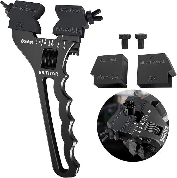 BRIFITOR AN Fittings Wrench 3AN-16AN Adjustable AN Wrench With 2 Styles Non-Marring Protective Clamps to Prevent AN Hose End Fittings From Scratches & Enchance Gripping竊똁lack