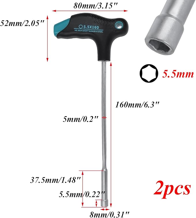 Antrader 5.5mm T-Handle Hex Nut Driver, Chrome Vanadium Steel Socket Wrench Screwdriver, Magnetic Tip Tightening and Loosening Tool with 6.3-Inch Shaft