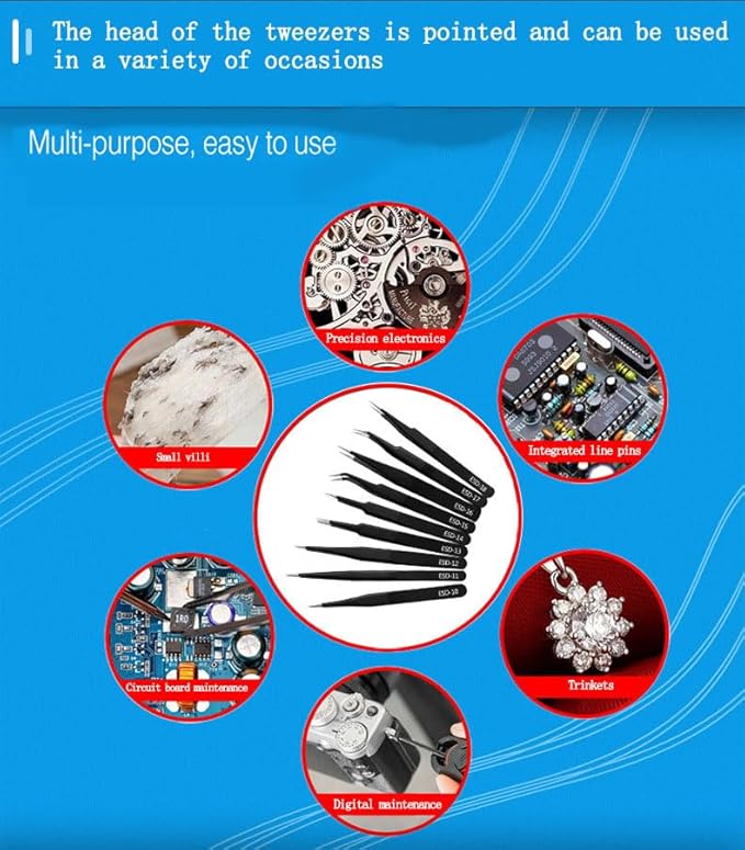 30Pcs（5set） ESD Tweezers Set Precision Tweezers Set ，Anti-Static Stainless with Storage Canvas Bag，for Craft,Electronics Repair,jewelry repair,Laboratory Work Etc