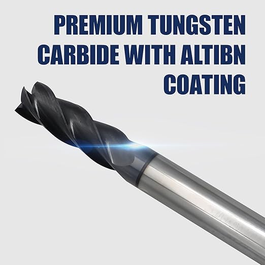 6 Pcs 1/8" 3/16" 1/4" 5/16" 3/8" Carbide Square End Mill Set, 4 -Flute TIALN Coated CNC Mill Bits for Steel, End Mills for Precision Milling Tasks