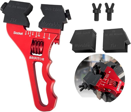 BRIFITOR AN Fittings Wrench 3AN-16AN Adjustable AN Wrench With 2 Styles Non-Marring Protective Clamps to Prevent AN Hose End Fittings From Scratches & Enchance Gripping竊똓ed