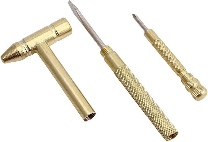 6 in 1 Mini Multifunction Hammer & Screwdriver Hand Tools Ideal for Watchmaker Jewelers and Eating Walnuts. (Gold)