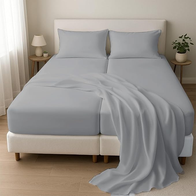 Split California King Sheets for Adjustable Beds 5-Piece Split California King Sheet Set, 800 Thread Count 100% Egyptian Cotton,12" Deep Pocket Adjustable Bed Sheets, Silver Solid