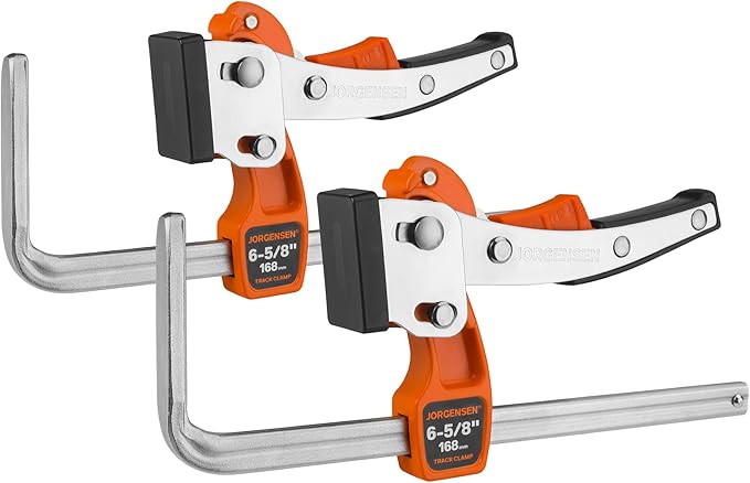 Jorgensen 6-5/8" Ratcheting Table Clamps, Quick Release Track Saw Clamps, Guide Rail Clamp for MFT Table and Guide Rail System, 2-7/8" Throat Depth, 400lbs Load Limit, 2 Pack