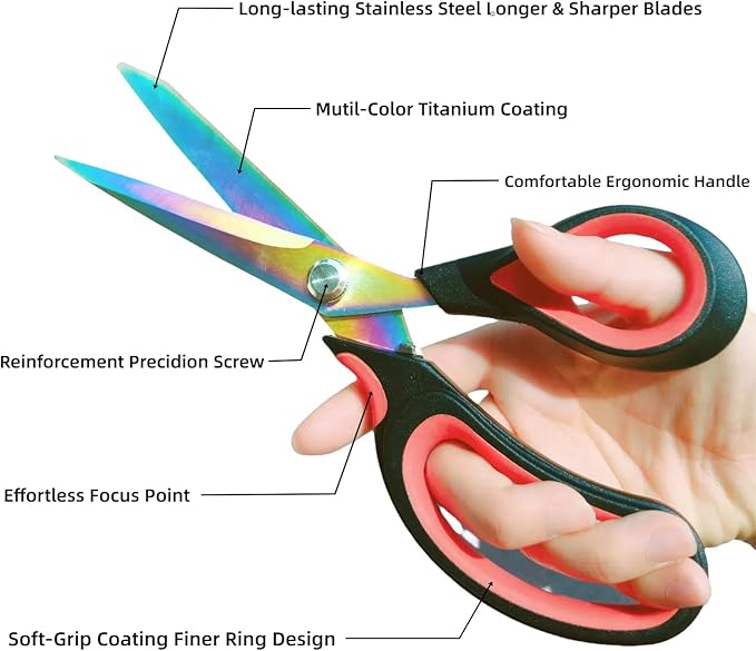 Scissors Multi-Purpose, 9.5" Sharp Sewing Scissors, Professional Heavy Duty Titanium Coating Forged Stainless Steel Shears for Fabric Leather,Dressmaking,Tailoring,Quilting,Home,Office,Art & School