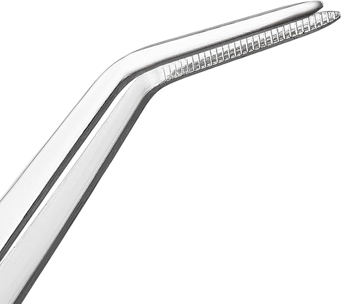 uxcell 10-Inch Stainless Steel Tweezers with Curved Pointed Serrated Tip