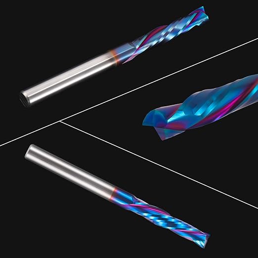 HQMaster Extra Long Spiral Router Bit Up & Down Cut 1/4 Inch Shank Solid Carbide CNC Router Bit with Nano Blue Coating CNC Bits End Mill for Woodwork Mortise Slot Trim