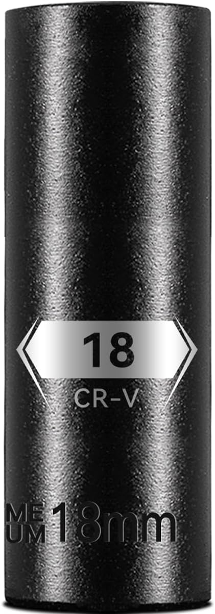 BLACKROBOT 1/2 Inch Drive 6-Point Deep Socket, 18mm Deep Impact Socket, CR-V Steel
