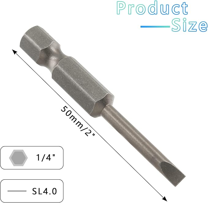 10 Pcs SL4 Magnetic Slotted Screwdriver Bits S2 Steel Flat Head Screwdriver Bits with 1/4 Inch Hex Shank, 2 Inch Length