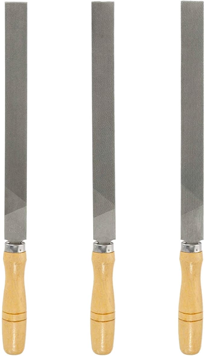 HARFINGTON 3pcs Flat Cut File 10" Double Cut Teeth High Carbon Steel Hand Rasp File with Wood Handle for Metal Wood Deburring Removing