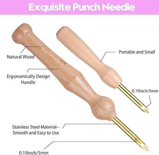 Punch Needle Tool with Embroidery Hoop and Punch Needle Cloth,Embroidery Punch Needle Set,Adjustable Punch Needle Kit for Adults Beginner,Hand Sewing Lover(Pink)