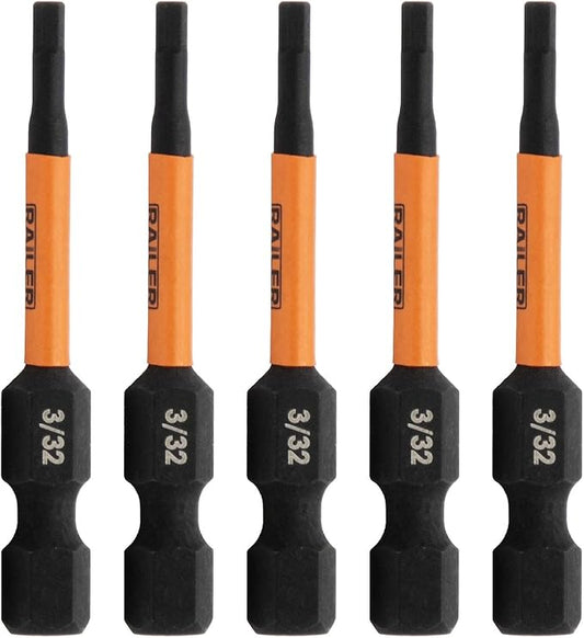 Railer 3/32 Hex Drive Bit - Impact Grade S2 Steel 2" Hex Head Allen Wrench Drill Bit w/Quick-Release 1/4 Shank. (5pc)