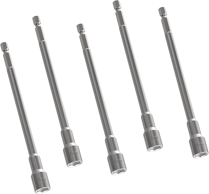 FOCKEAMS 5Pcs 10mm/0.39in Nut Setter Driver Drill Bit,Quick-Change,Impact Nut Driver Kit for Electric Drill,1/4" Hex Shank Drill Socket,100 mm Length Cr-V Adapter Drill Bits,Metric&SAE