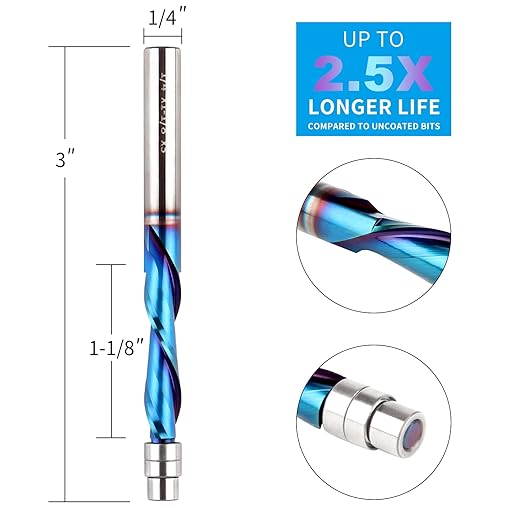 EANOSIC 5PCS Downcut Spiral Flush Trim Router Bit, 1/4 Inch Shank Solid Carbide Flush Trim Router Bits Spiral with Nano Coating(1/4" Shank Down-Cut)