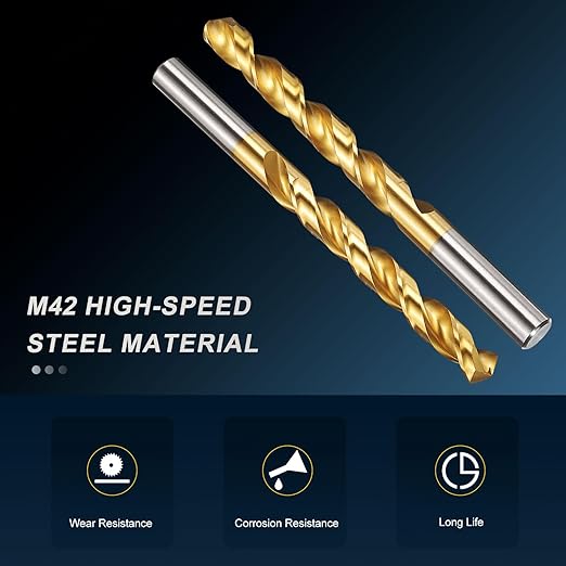 PATIKIL 12.5mm Drill Bit, M42 8% Cobalt High-Speed Steel Jobber Straight Shank 135° Titanium Nitride (TiN) Coated for Hard Metal Stainless Steel - 2 Pack