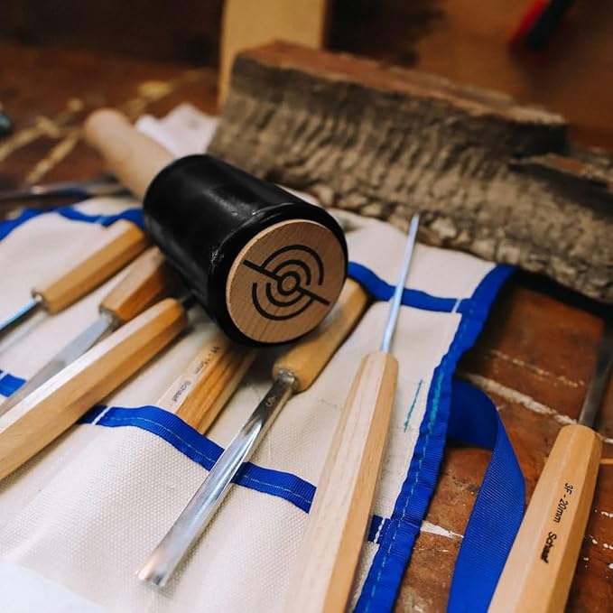Precision Wood Carving Mallet 15oz for Woodworking, Comfortable Wooden Handle Reduces Hand Fatigue, Non-Marring Urethane Head Protects Tools, Chisel Hammer from Schaaf Tools