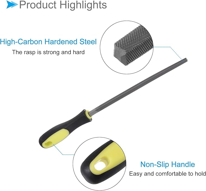 Square File, | 8 Inch File Length |, High Carbon Steel Medium Cut File Hand Rasp with Anti-Slip Grip Handle - (Applications: for Shaping Metal Wood Plastic), 2-Pieces